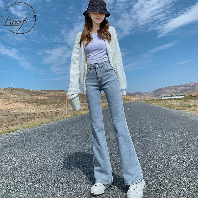 Varofi High waist stretch bell bottoms jeans trousers jeans for women high waist jeans bell bottom jeans y2k jeans black jeans 240807