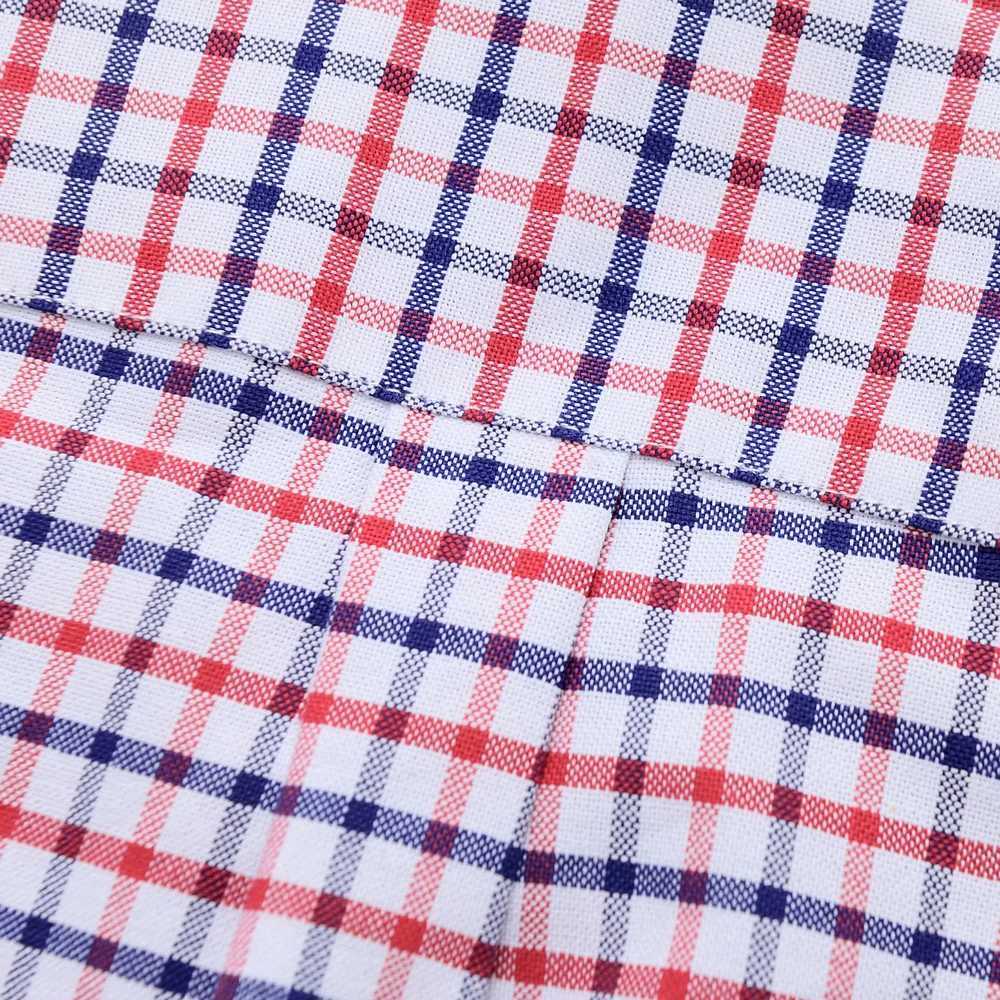 Mens Versatile Casual Checkered Oxford Cotton Shirts Single Pocket Long Sleeve Standard-fit Button Down Gingham Striped ShirtM240807