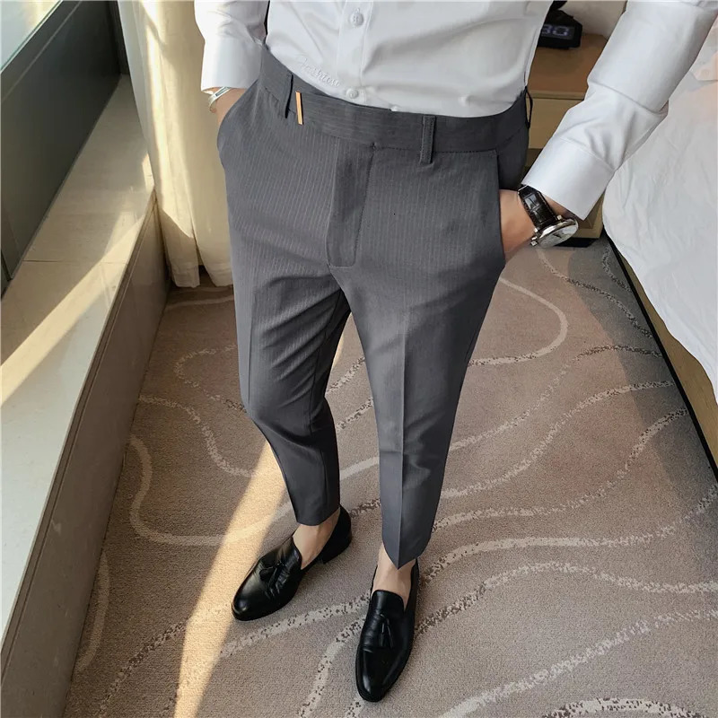 Casual Dress Pants Men British Style Slim Straight Leg Trousers Fashion Solid Business Formal Office Suit Clothing 240806