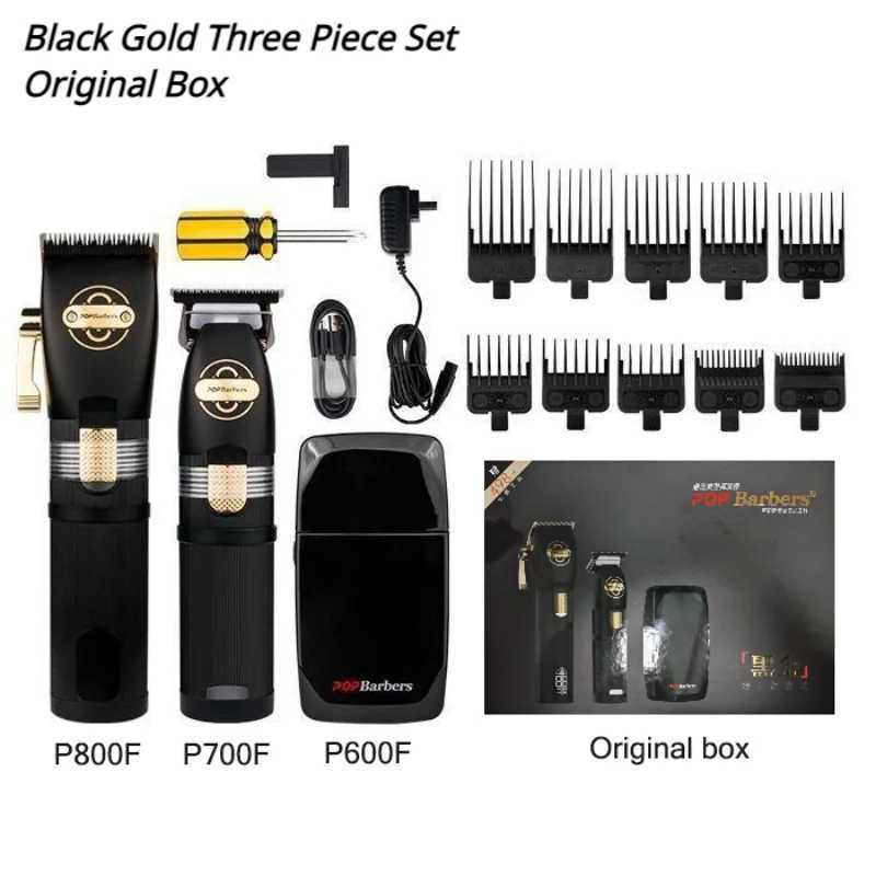 Professional POP Barber Shop Electric Hair Clipper Set Decoration Clipper Black and Gold Three Piece Limited Edition Carving Bald Head W240806