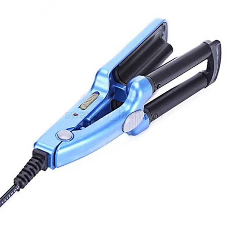 Blue Hair Curler Mini 3 Barrel Curling Iron Flat Ceramic Hair Tools Professional Crimper Tongs Curling Wand Salon Styling ToolsXJ240807