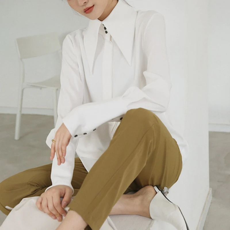 Stylish Elegant Turn Down Collar White Long Sleeve Satin Shirts Fashion Woman Vintage Blouse Office Lady Tops Blusas 16946 240807