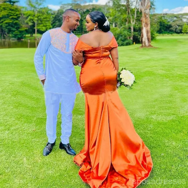 Orange Long Mermaid Fuchsia Bridesmaid Dresses African Girl Wedding Party Evening Dress Robes De Soiree Mariage Custom