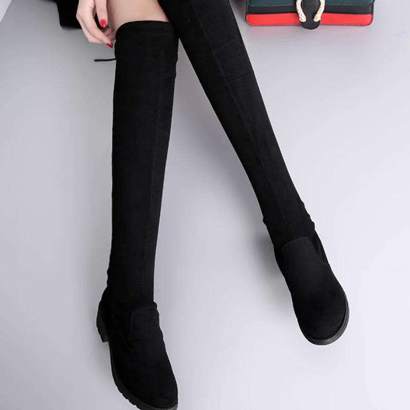 Spring Autumn Fashion Slim Thick High Heels ck Women Over-the-Knee Long Modern Stretch Boots Winter Plush Inside 240806