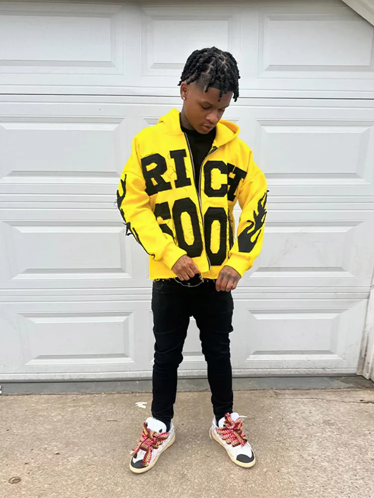 Street Rich Soon Printed Hoodie For Male Trendy Y2k Long Sleeve Zip Up Hooded Sweatshirt 2024 Autumn Pocket Loose Hoodies Jacket 240821
