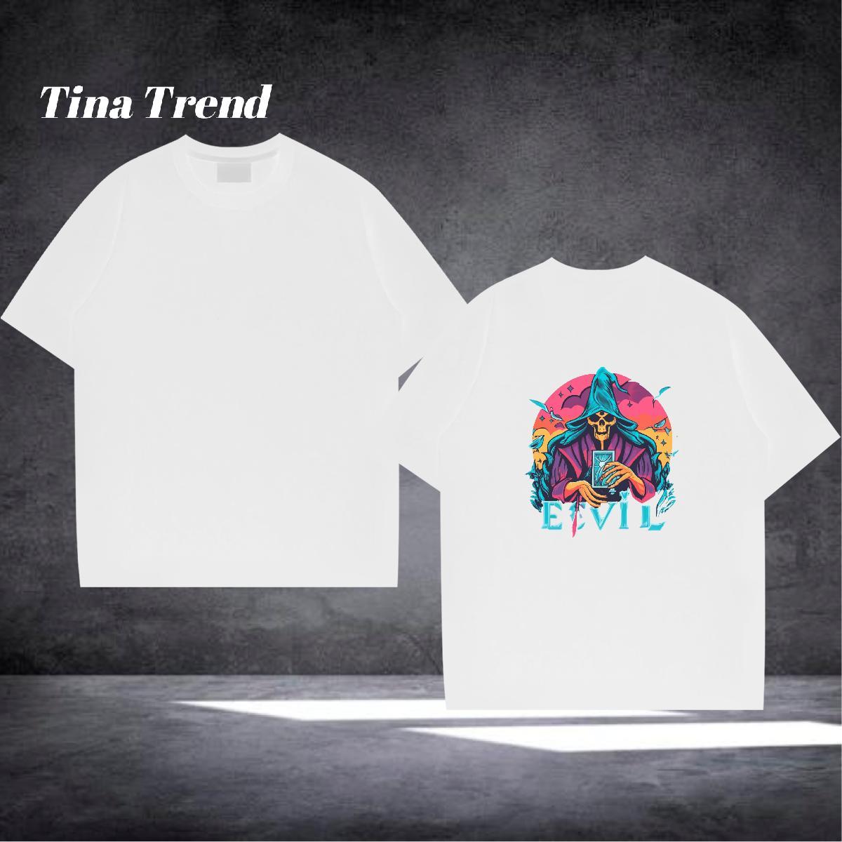 2024 Summer Man T Shirts skull Clothes 230g 100% Cotton Summer Casual Loose Fit Anime Print Breathable Crew Neck Men Tees