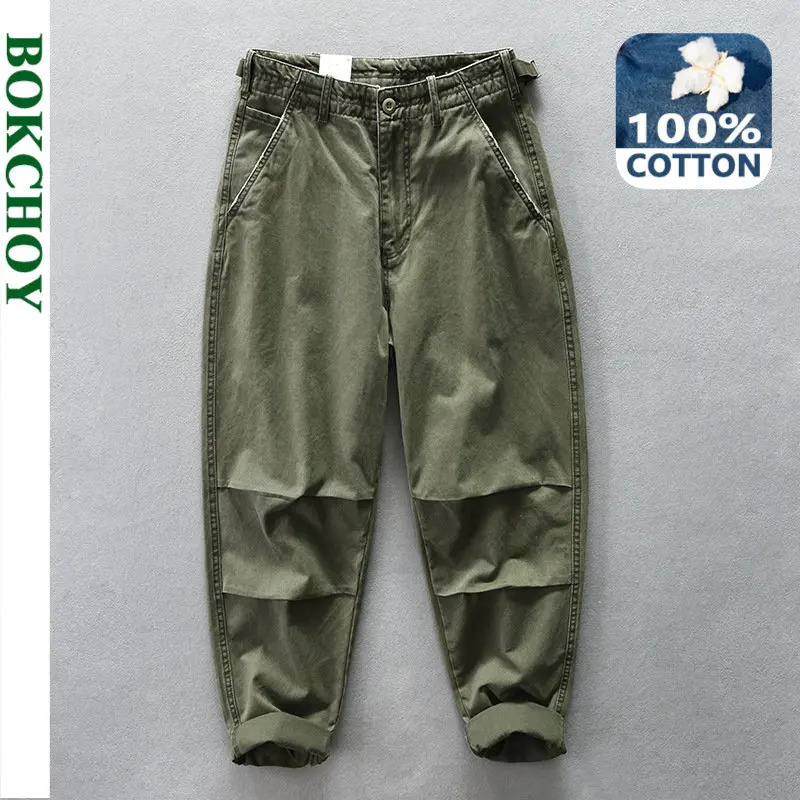 Autumn Winter Mens Washed Distressed Casual Wide Leg Cargo Pants Buttons Comfortable Fashion Big Pocket Trousers AZ395 240806