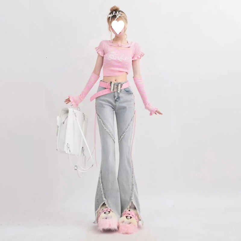 HOUZHOU Y2K Flare Jeans Pants Women Bootcut elegant Bell Bottoms Denim Trousers Female Low Waist Streetwear Harajuku Party Club 240807