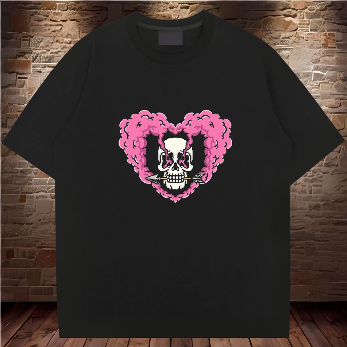 New Arrival T-Shirts for Men skull Tops Tees 230g Pure Cotton Daily Wear Loose White Plus Size Breathable Crew Neck Men Tops Tees