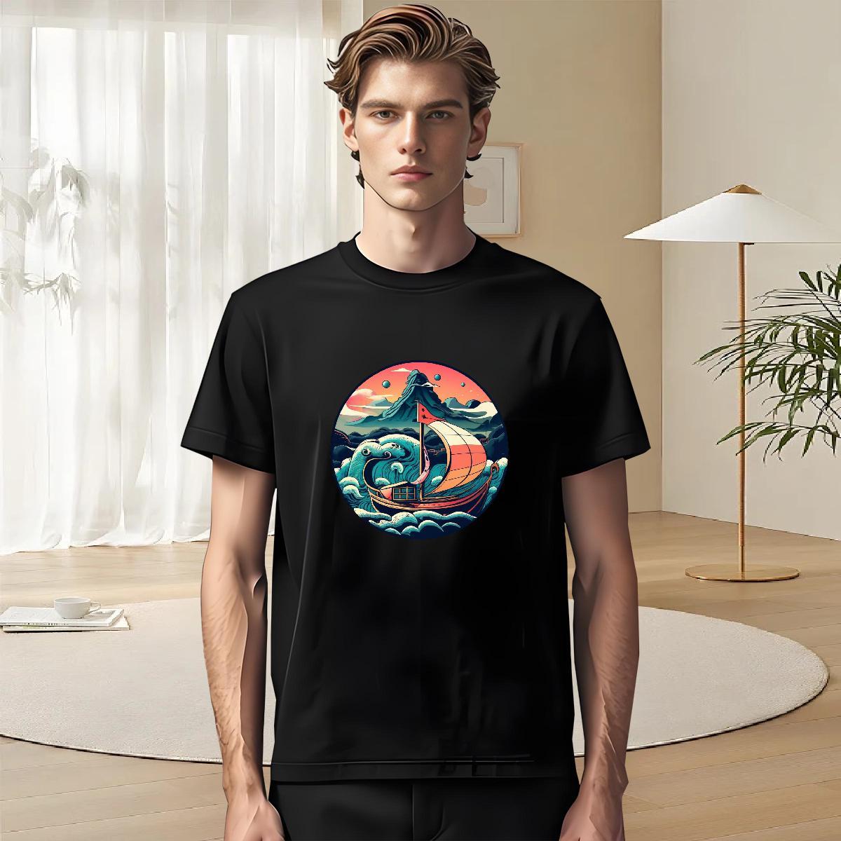 Fashion New T-Shirts beach Top Tees 230g 100% Cotton Daily Outfit TOP Quality Floral Print Short Sleeve O-Neck Mens Tshirts
