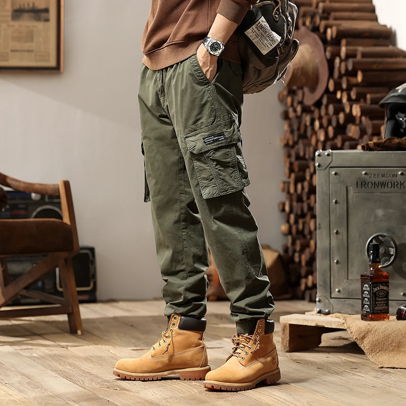 Spring and Autumn Mens Casual Fashion Work Pants Wear resistant Multi pocket Straight leg 240806