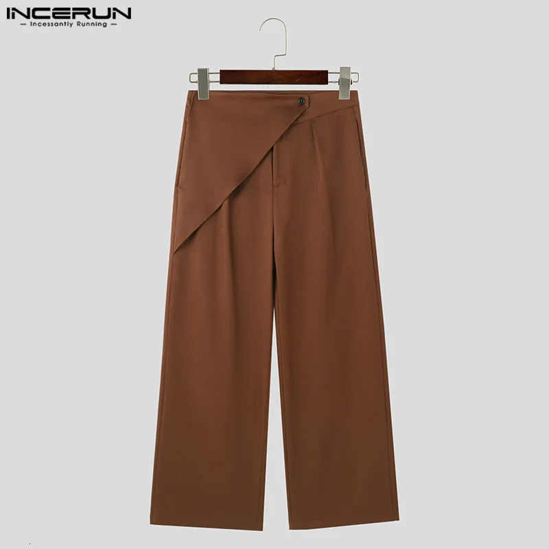 INCERUN Korean Style Pantalons Mens Pleated Wide Leg Long Pants Casual Fashionable Male Solid All-match Trousers S-5XL 240807