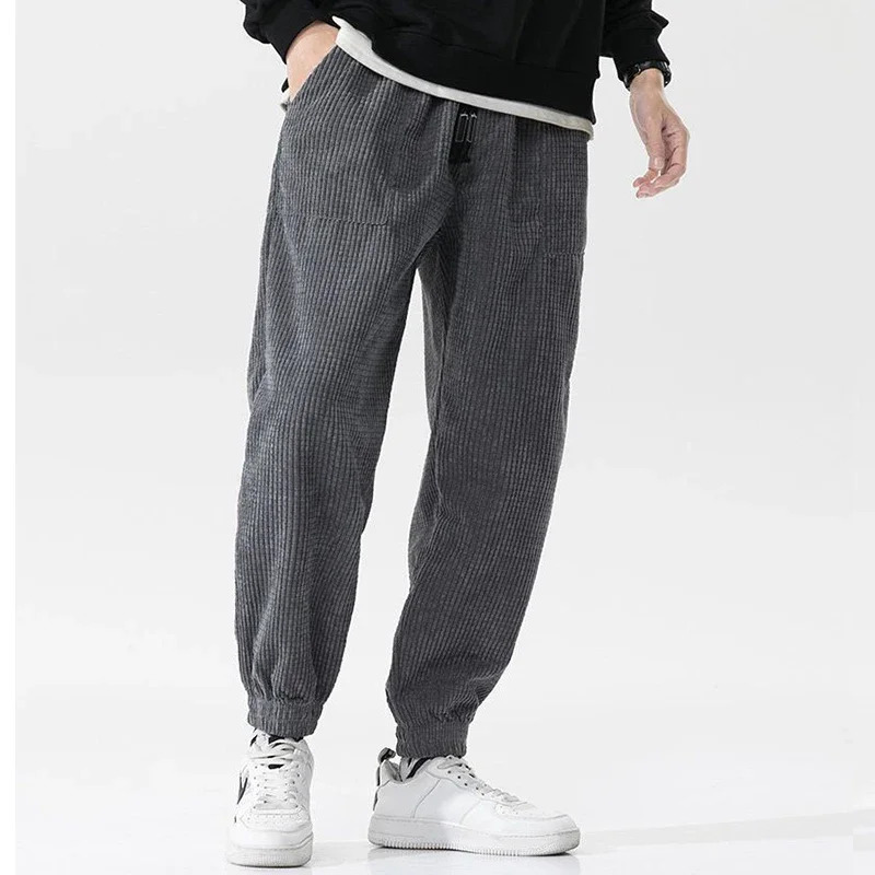 Spring Casual Loose Corduroy Solid Color Harem Pants Man Pockets All Match Fashion Male Trousers Streetwear Clothes 240806