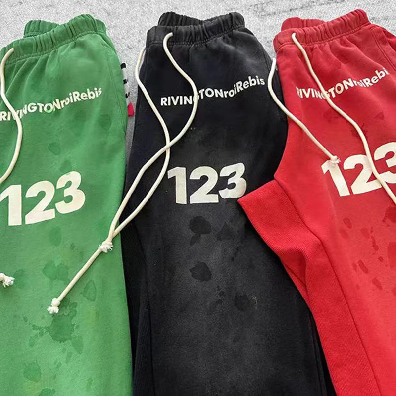 ss RRR123 Pants Men Woman 1 Top Quality Vintage Washed Do Old Graffiti Heavy Fabric Casual Loose Joggers Sweatpants 240806