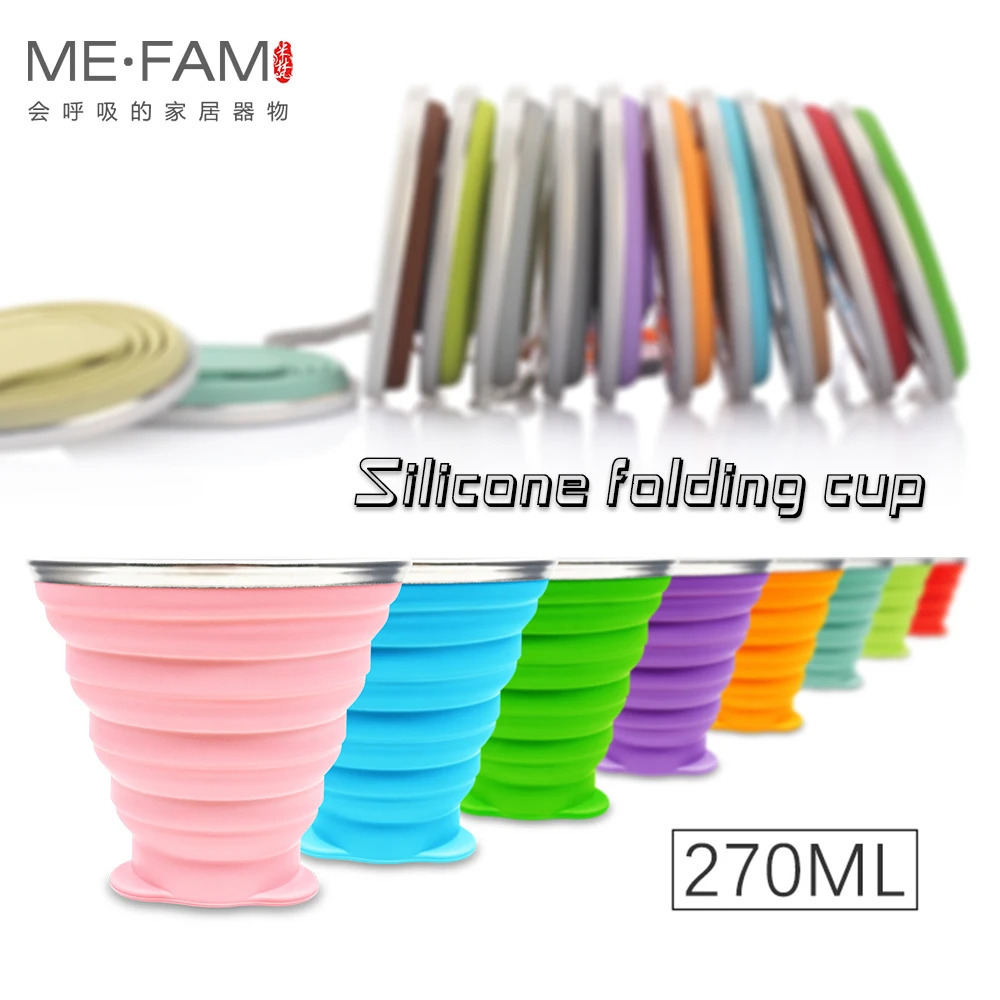 270ml silicone foldable travel with lid expandable drinking outdoor sports portable water cup set 4 sets Z260202