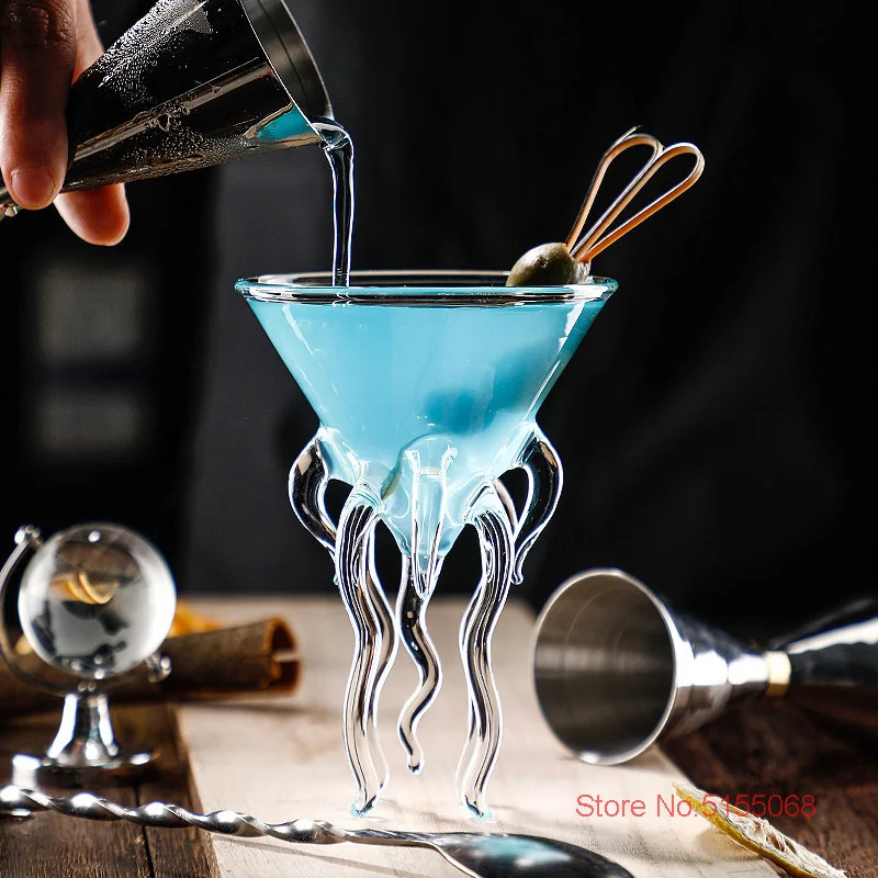 and fun 3D octopus tentacles molecular smoking cocktail glass jellyfish wine party Martini glass champagne coupe drink glass 240806