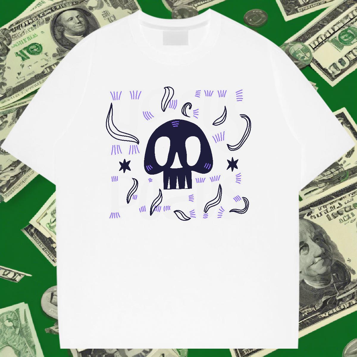 2024 DIY T Shirts Men skull Clothes 230g 100% Cotton Daily Outfit High Quality Skull Pure Cotton Mens Tshirts