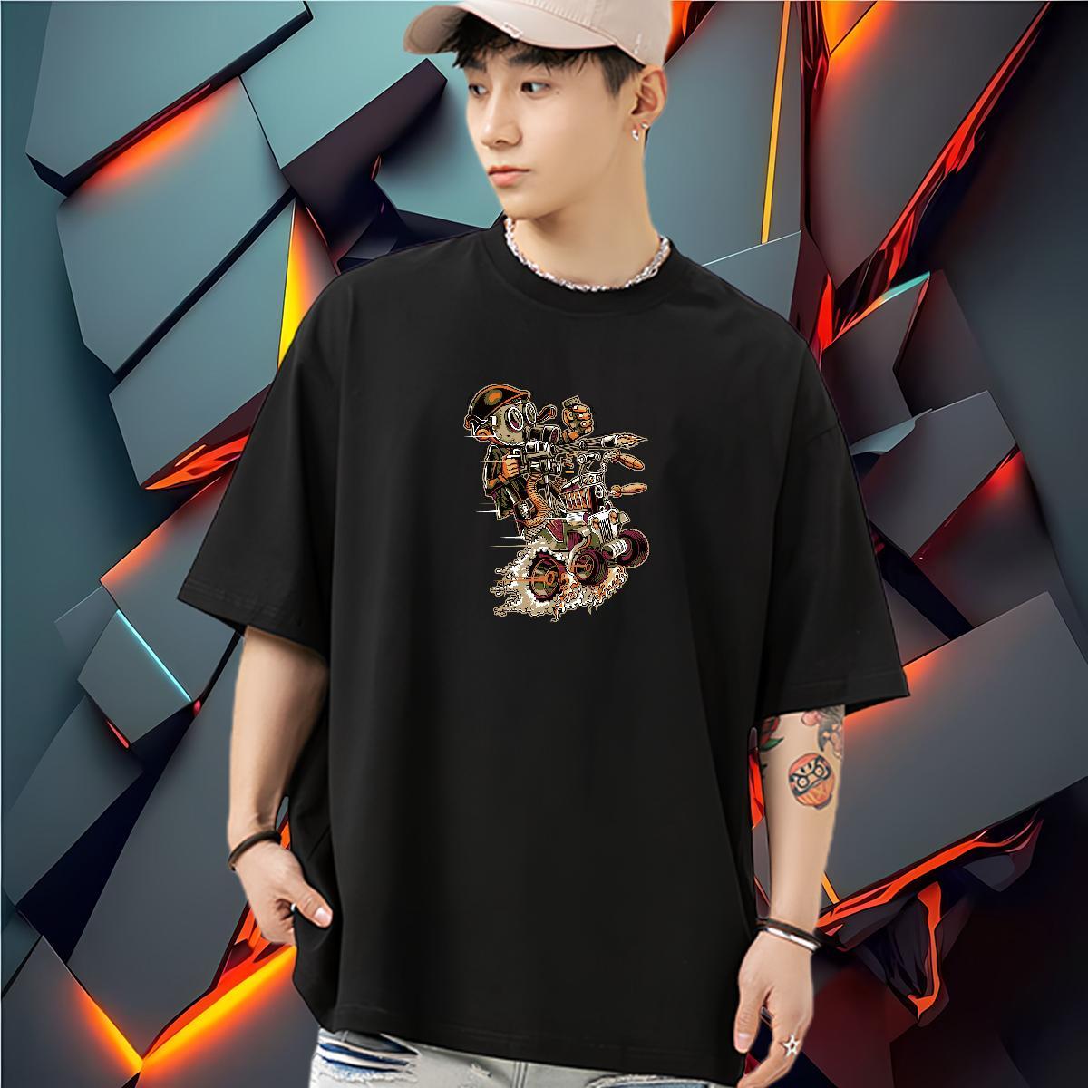 Brand T Shirts Men Motorcycle Tops 230g Cotton Beach Loose Skull Crew Neck Breathable Mens Tshirts