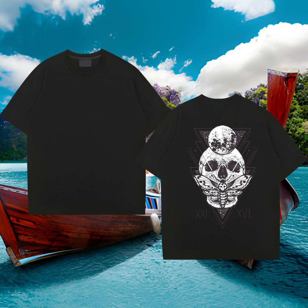 Classic Men T Shirts skull Tops 230g Pure Cotton Sports Casual High Quality Custom Big Size Crew Neck Breathable Men Tops Tees