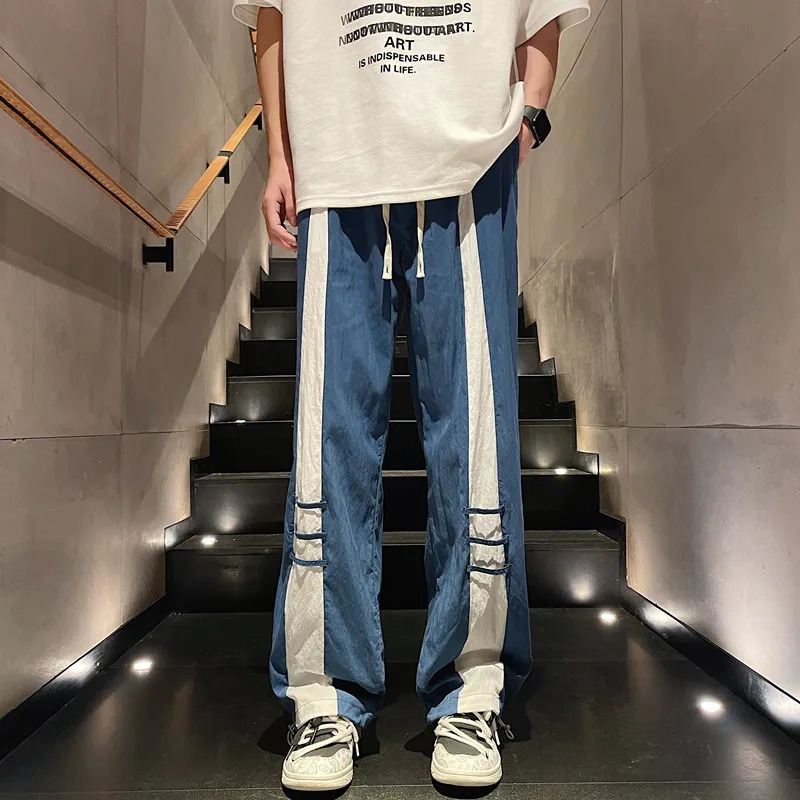 Summer Trendy Casual Long Pants For Men Ice Silk Heavenly Smooth Wide Leg Loose And Thin Style Straight Fashion Legging 240806