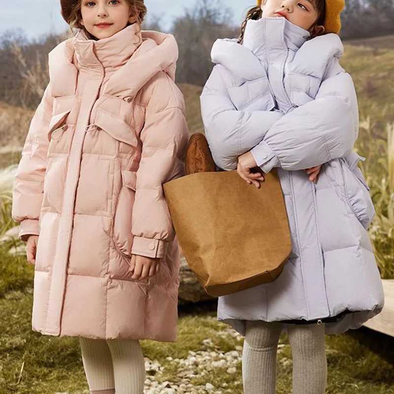 Winter Girls Thickness White Duck Down Jacket Girls Long Warm Puffer Coat Boys Waterproof Hooded Parkas Kids Snow Outerwear Y240803