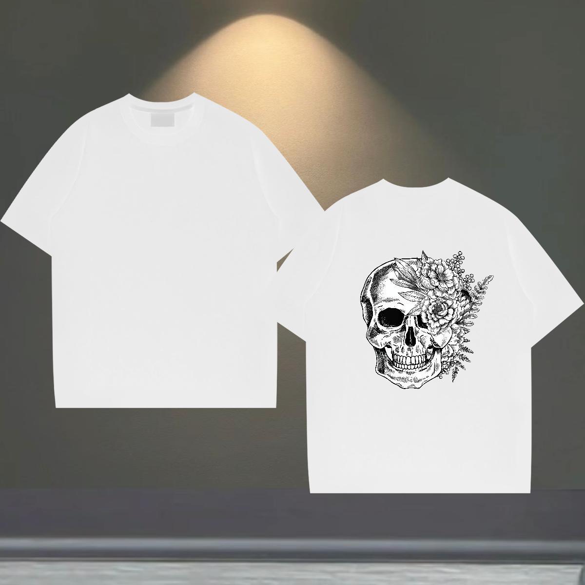 Fashion Casual T-Shirts skull Tee Shirt 100% Cotton 230g Street wear Hip Hop Wholesale DIY Anime Breathable Crew Neck Men Tshirts