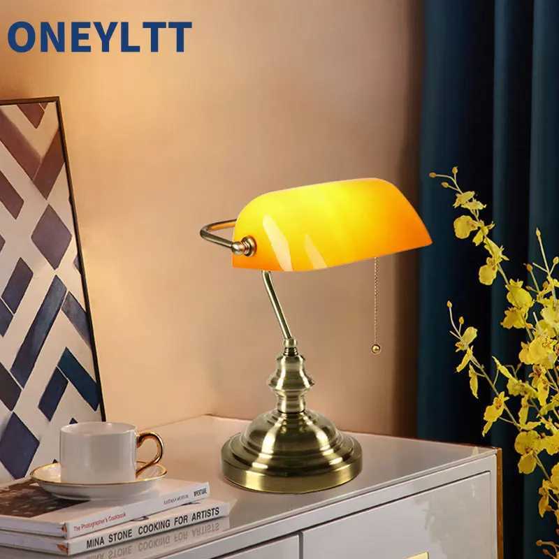 Classical vintage banker lamp table lamp E27 with switch Green glass lampshade cover desk lights for bedroom study home reading Y240806