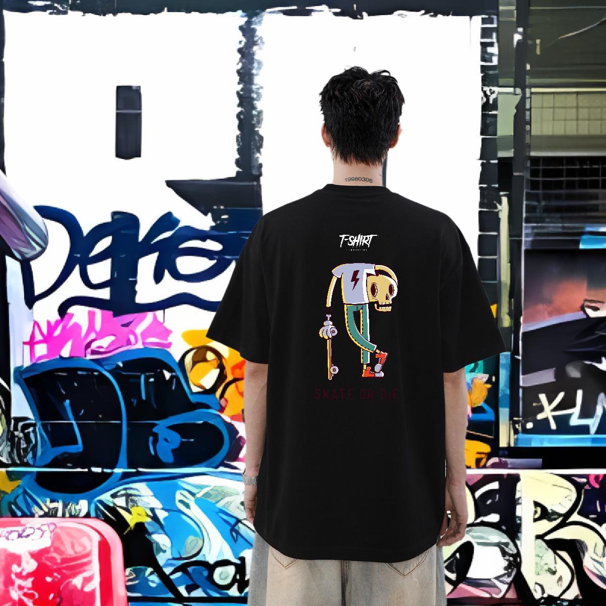 Classic Mens T Shirts skull Tops 230g Pure Cotton Street Wear Soft Custom Printed Breathable Crew Neck Tshirt for Man Woman