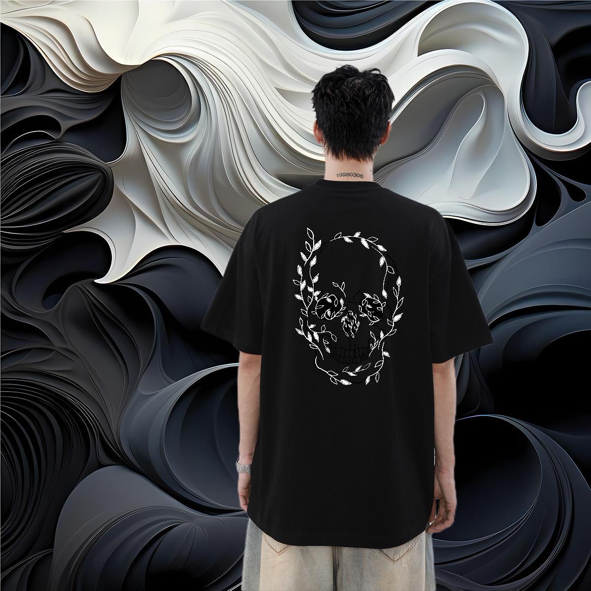 Fashion New T-Shirts for Men skull Clothes 230g Cotton Daily Wear Designer Black Oversized Pure Cotton Men Clothes T-Shirt