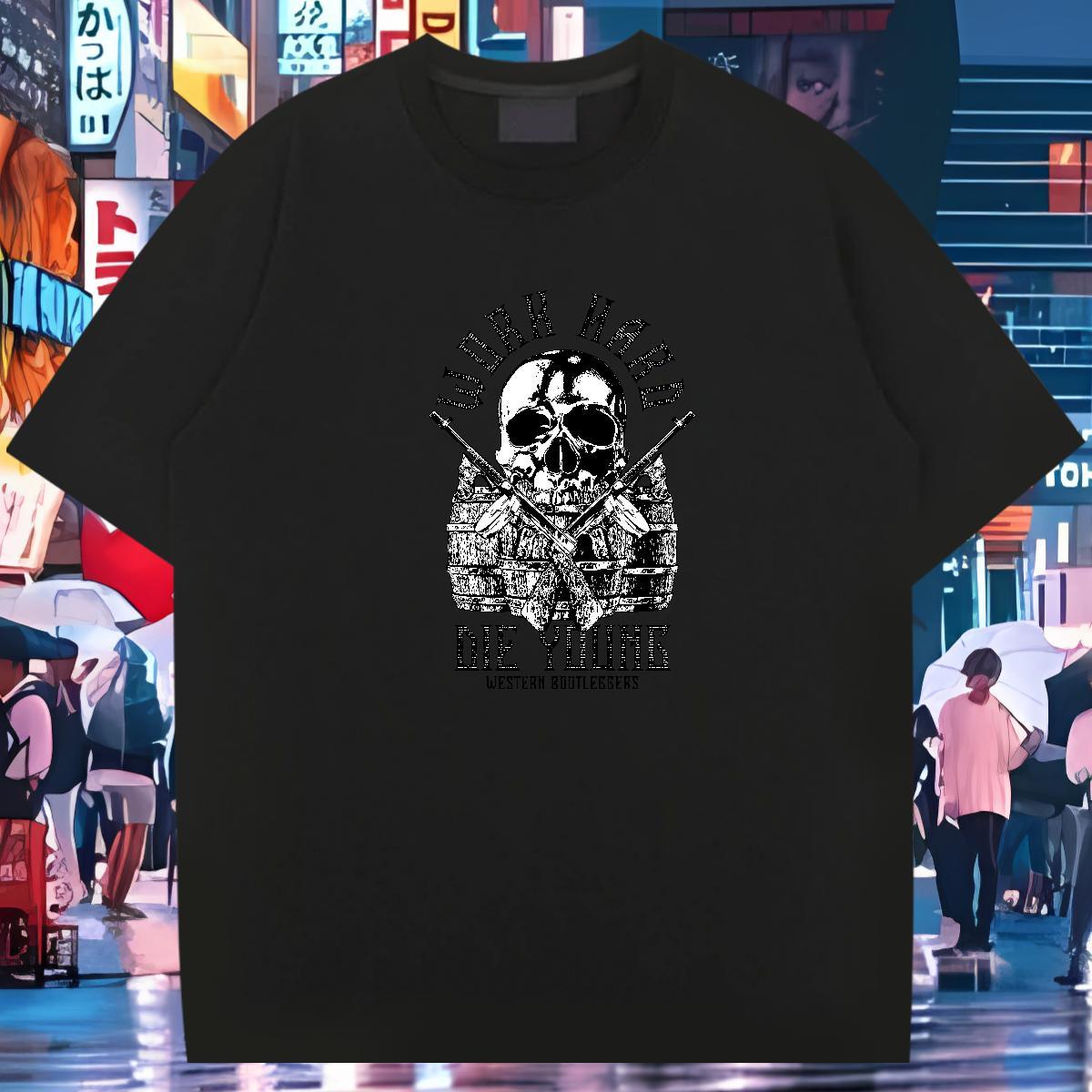 2024 Summer T-Shirts for Men skull Tees Shirts 230g Cotton Street Popular DIY Logo Oversized O-Neck Short Sleeve Men Tees