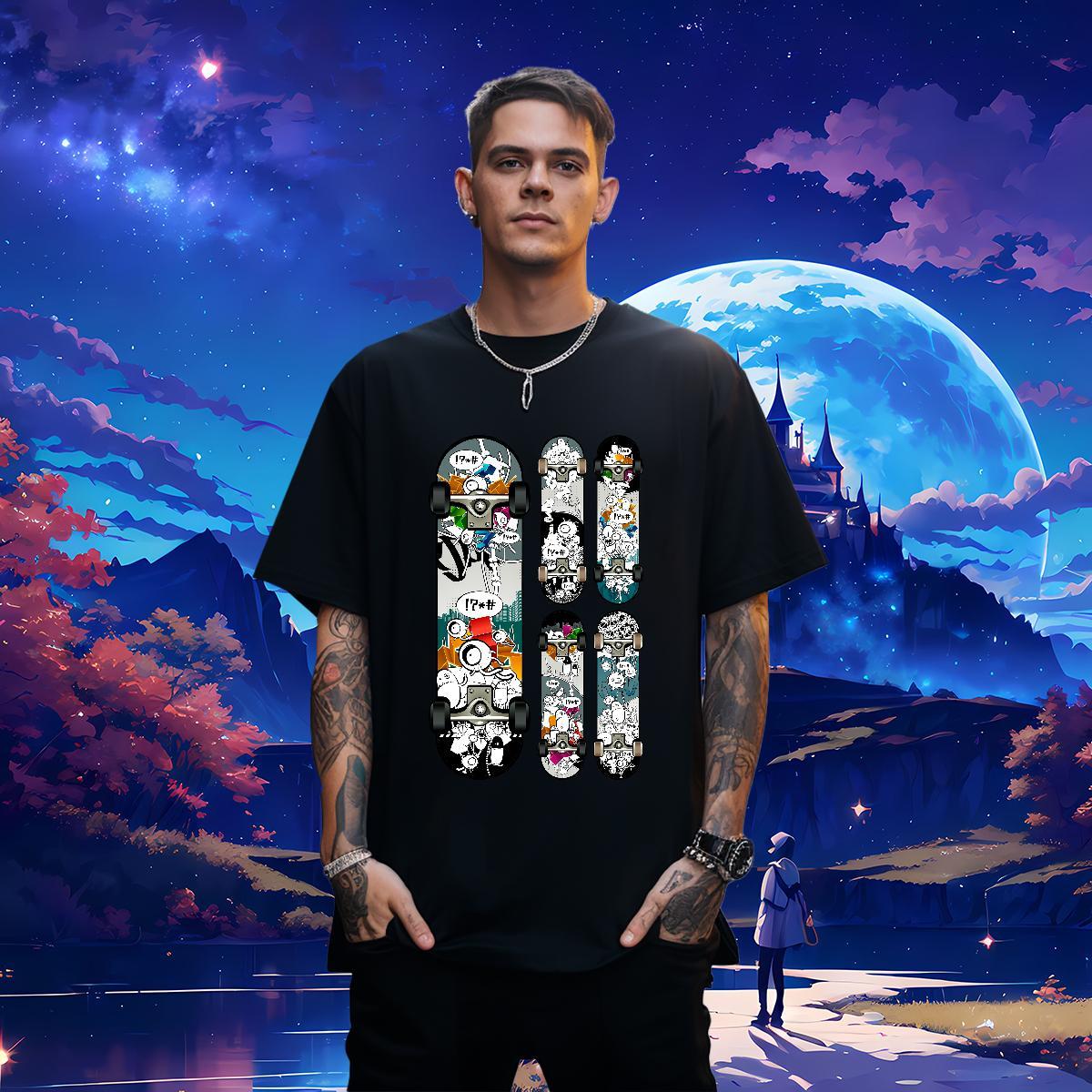 New T Shirts Men painting Wear 100% Cotton 230g Hip Hop Unisex Oversized 3XL 4XL Breathable Crew Neck Men Tees