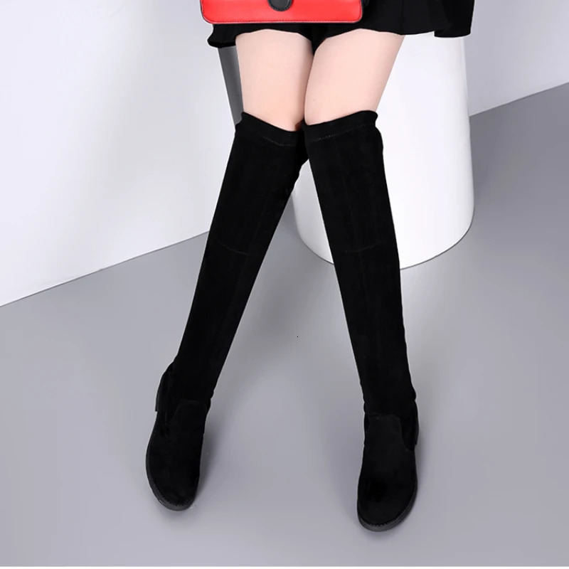Spring Autumn Fashion Slim Thick High Heels ck Women Over-the-Knee Long Modern Stretch Boots Winter Plush Inside 240806