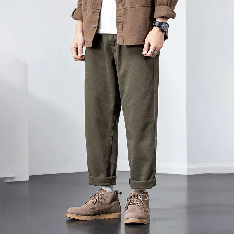 TFETTERS Autumn Khaki Cargo Pants Men Casual Straight Leg Mid Rise Baggy Cotton Japan Style Streetwear 240806