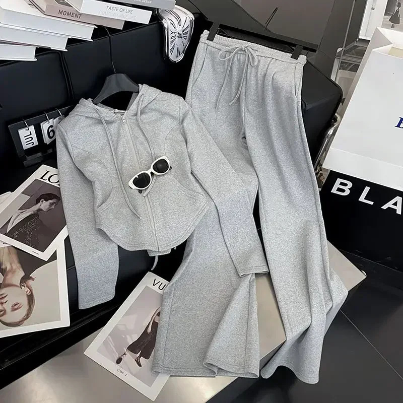 Casual Hooded Top Bell-Bottom Pants Sweater Suit Sports Style Two-Piece Set High-End Stylish 240807