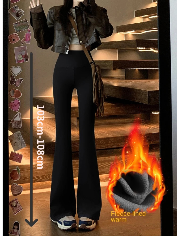 Womens Pants Slim Bell-bottoms High Waist Jeans Autumer Winter Warm Thickened Korean Fashion Y2k Casual Leggings Plush Pants 240807