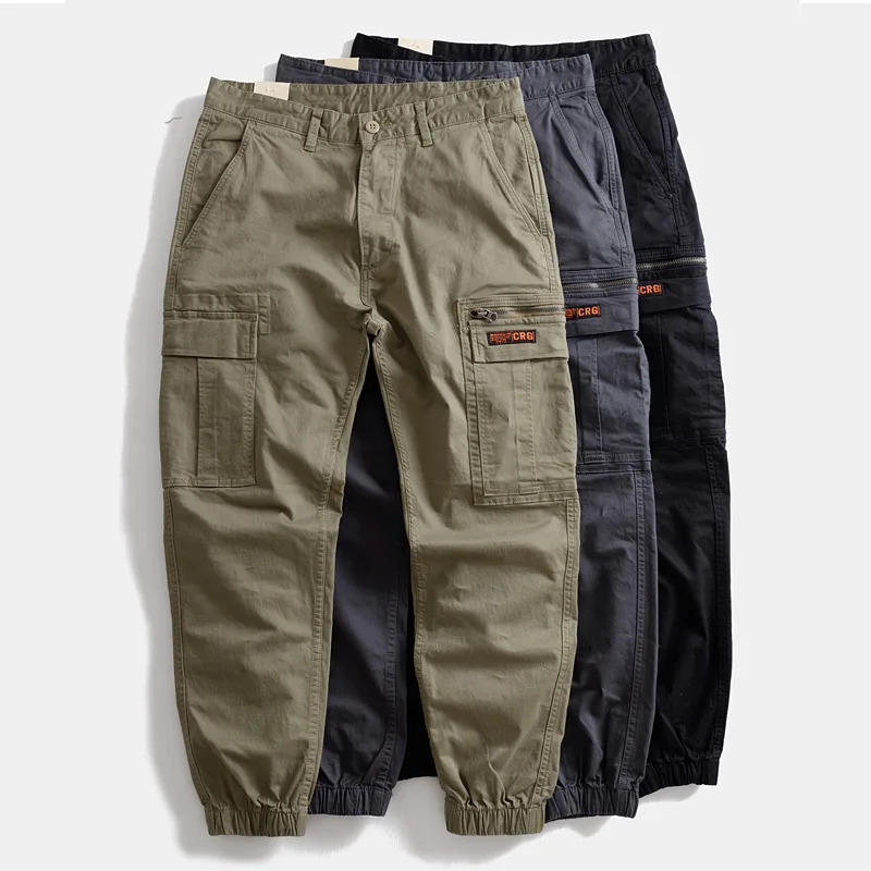Heavyduty washed microelastic leg pants American loose mens multipocket overalls and small feet outdoor casual 240806