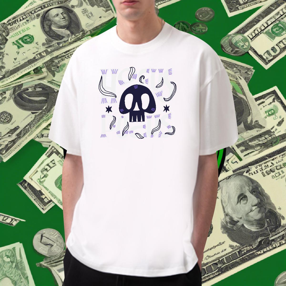 2024 DIY T Shirts Men skull Clothes 230g 100% Cotton Daily Outfit High Quality Skull Pure Cotton Mens Tshirts