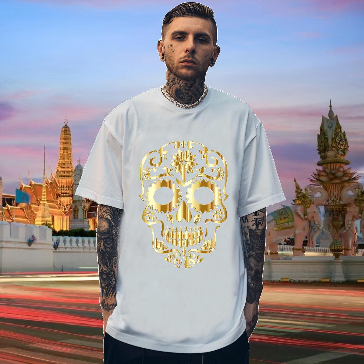 New T Shirt For Man skull Wear 230g 100% Cotton High Street Hip Hop Unisex Graphic Breathable Men Tees