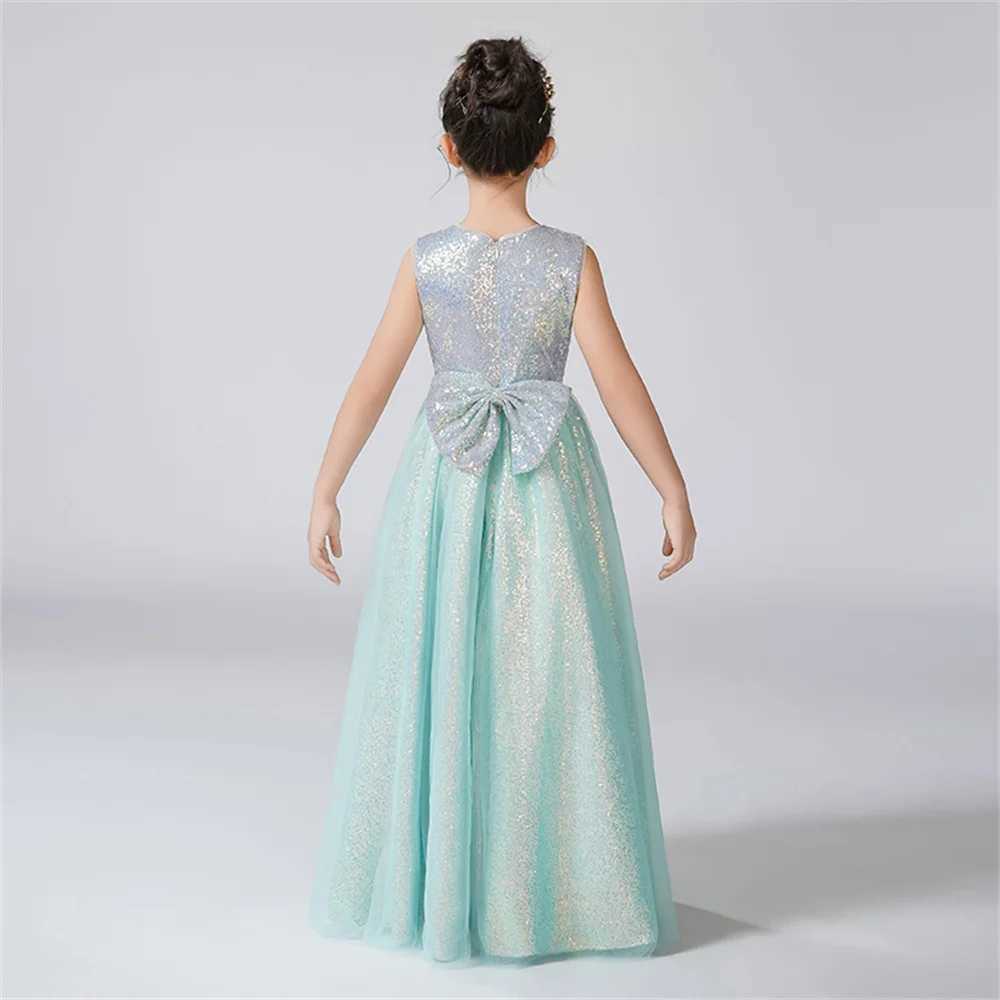 -neck Girl Dress Sparkling Flower Gaul Flower Girl Dress Sleeveless Childrens Birthday Formal Princess DressW240720