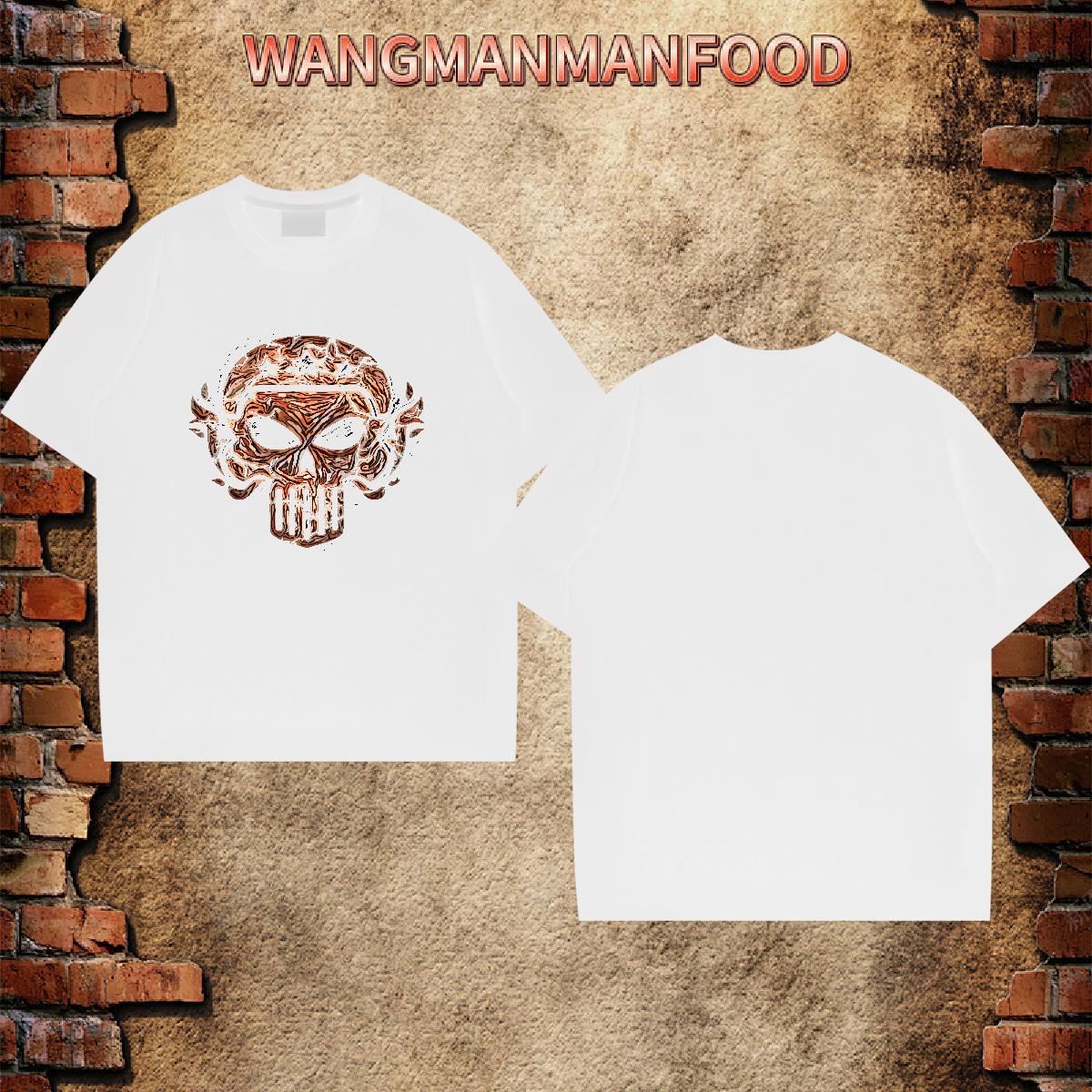 2024 T shirt skull Tshirts 230g Pure Cotton High Street Hip Hop Popular Custom Print Oversized Breathable Short Sleeve Mens Tshirts