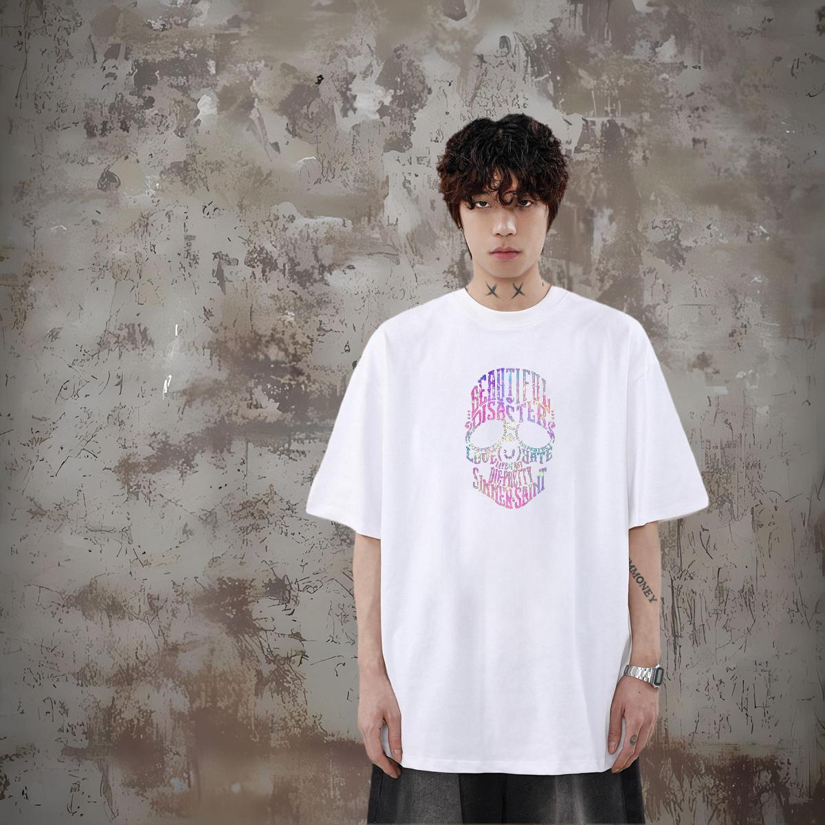 Brand T Shirts Men skull Clothes 100% Cotton 230g Hip Hop Free Shipping DIY Anime Round Neck Short Sleeve Mens Tshirts