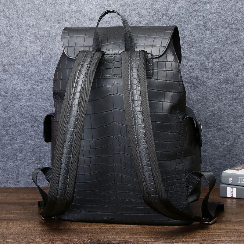 Mens backpack genuine leather bag denim business casual large capacity travel 240807