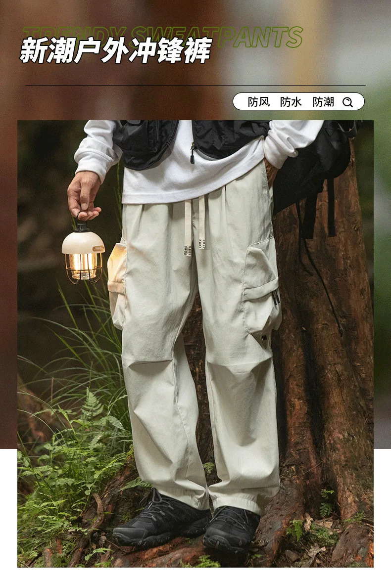 American Cargo Pants Mens straight pants summer trend outdoor waterproof mens casual 240806