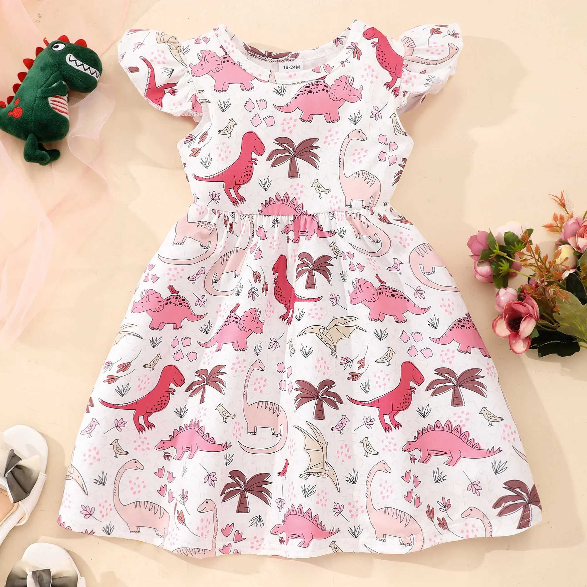 2024 Summer Dress Childrens Girls Dress White Koala Short Sleeve Casua Fashion Birthday Girls Dress 2 3 4 5 6 7 8 Years OldW240720