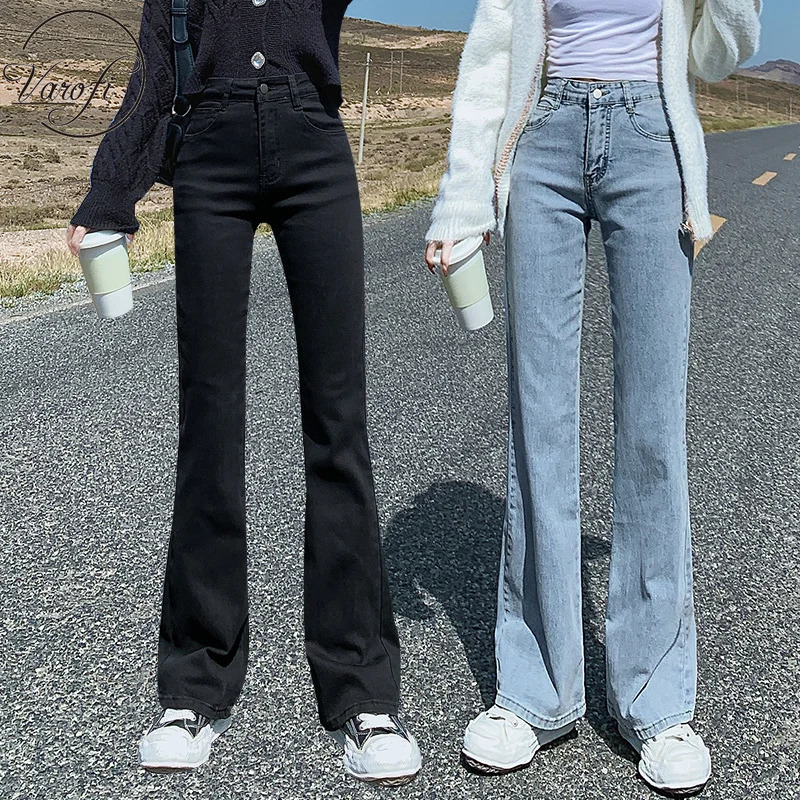 Varofi High waist stretch bell bottoms jeans trousers jeans for women high waist jeans bell bottom jeans y2k jeans black jeans 240807