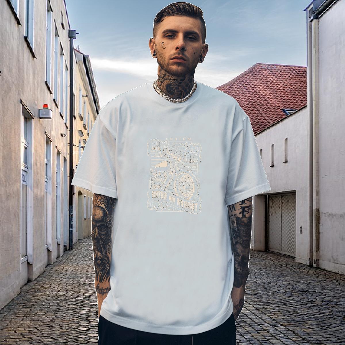 New T-Shirts for Men Motorcycle Tops 230g Cotton Beach Loose Anime Short Sleeve O-Neck Tshirts
