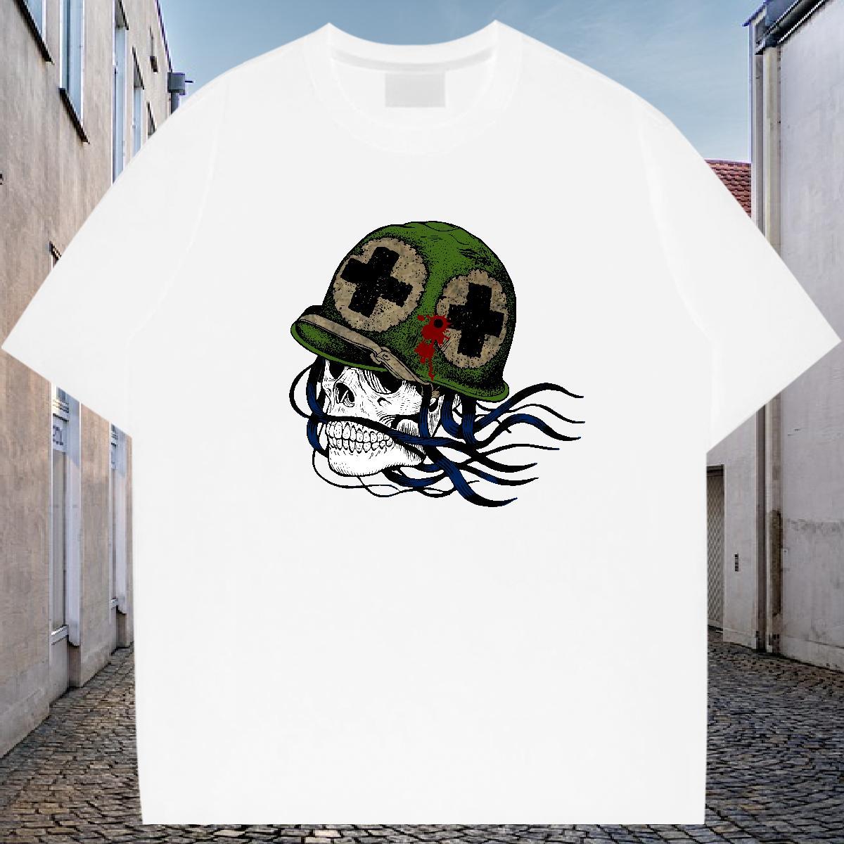 2024 Man T Shirts skull Polos 230g Pure Cotton Street Classic DIY Logo Oversized Breathable Short Sleeve Tshirts