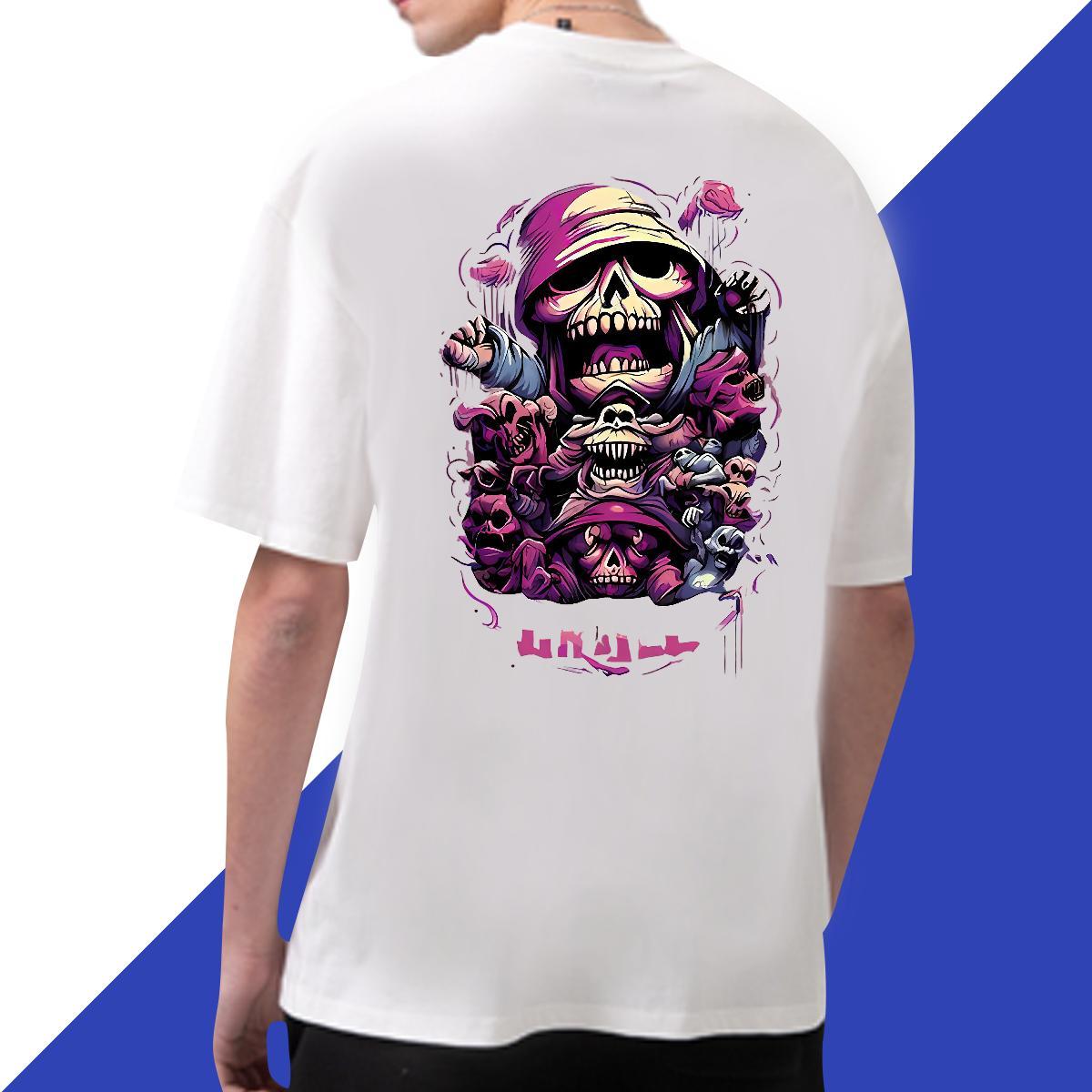 New Mens T Shirts skull Tshirts 100% Cotton 230g Hip Hop Comfortable Anime Print Short Sleeve O-Neck Men Tees