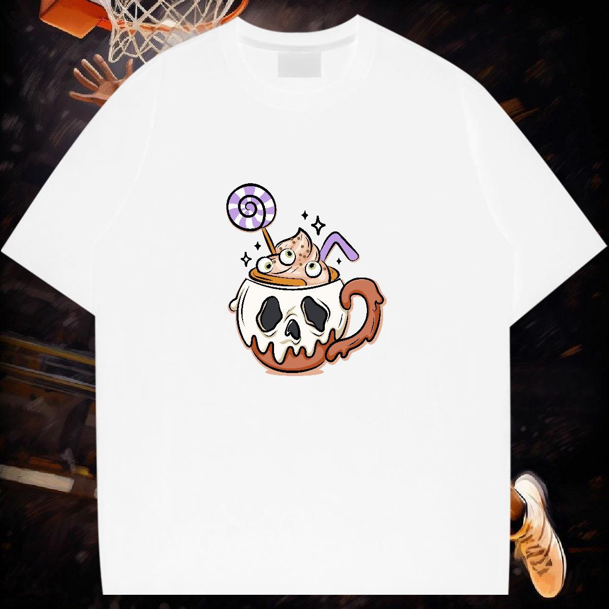 Classic Casual Man T Shirts skull Wear 230g Pure Cotton Street Casual Unisex White Plus Size Breathable Men Clothes T-Shirt