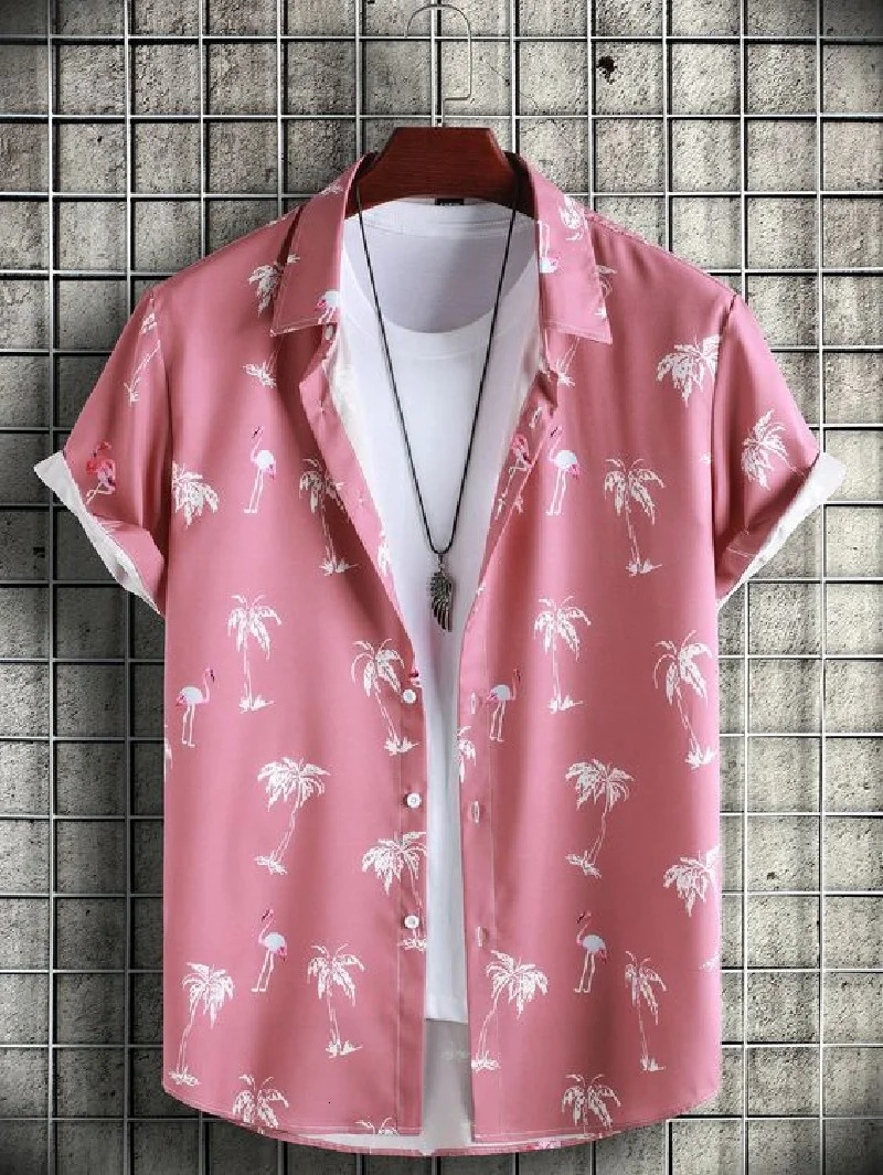 Mens short sleeved summer collar shirt fashionable and versatile Hawaiian style printed top240807